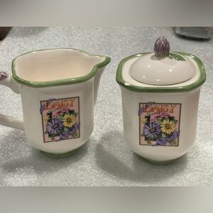 🥳BOGO! VTG Applause Inc. Sugar & Creamer Set. Hand Painted Daisy Seed Packet.